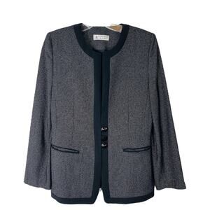 Vintage black white button preppy office evening blazer jacket small